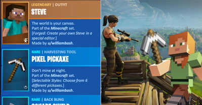 Zestaw Minecraft w Fortnite? Jak klasyczna skórka Steve, kilof, czy elytra mogłyby wyglądać