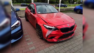 Nitrozyniak ponownie miał wypadek. Jego BMW wypadło z drogi i uderzyło w barierki