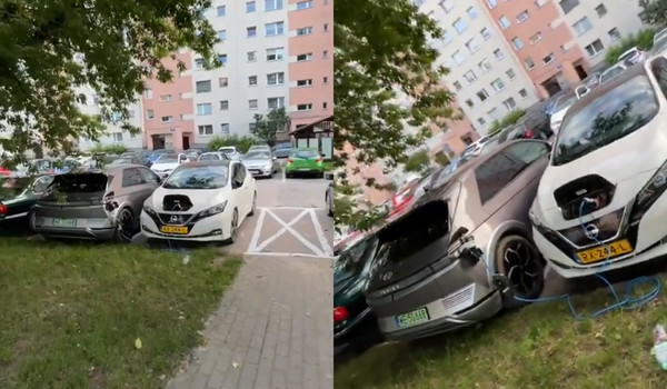 Ładowanie samochodu elektrycznego „po polsku”. Gdzieś na blokowisku