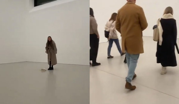 Dziewczyna dla żartu rzuciła na ziemię czapkę w Muzeum Sztuki Nowoczesnej