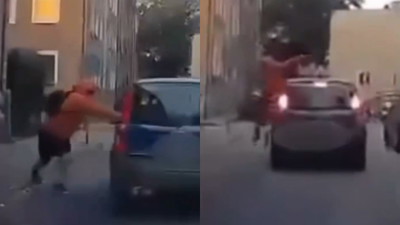 20-latek specjalnie wskoczył na maskę jadącego samochodu