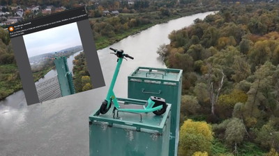 Ktoś wniósł hulajnogę na 40-metrowy pylon kładki technologicznej