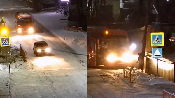Autobus wyminął samochód i prawie zmiażdżył pieszych. Tutaj zima w pełni