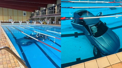 Wjechała przez okno do budynku i wpadła autem do basenu, w którym byli ludzie