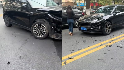 Chiński samochód Leapmotor zderzył się z Porsche. Ludzie w szoku, jak wyglądają oba auta