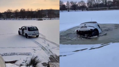 Jeździli autem po lodzie. W pewnym momencie samochód wpadł do wody