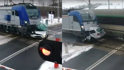 Ford Focus został rozerwany między dwoma składami PKP Intercity. Policja publikuje nagranie