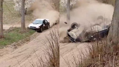 Subaru roztrzaskało się o drzewo, dachowało i zapaliło. Wszystko nagrali świadkowie