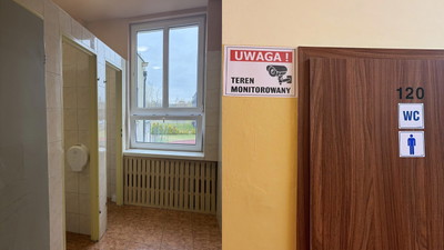 Brak drzwi w toaletach, ale są za to kamery. Takie cuda w podstawówce w Zgierzu