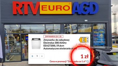 Euro RTV AGD ma petardę. Promocja na zmywarkę do zabudowany za 1 zł