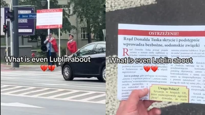 Uczniowie pisali maturę, a pod oknami grali na dudach i rozdawali ulotki o rządzie Donalda Tuska