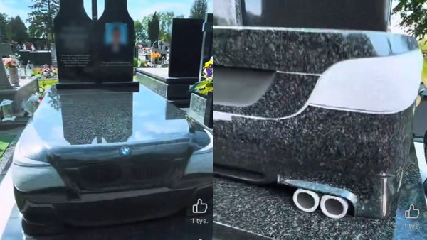 Mama spełniła marzenie syna. Postawiła grób w kształcie przodu od BMW e60