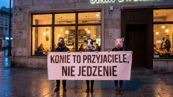 Awantura o koninę w Katowicach. Aktywiści wtargnęli do nowej restauracji i przerwali kolację gościom