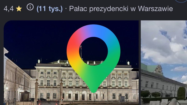 To się wyświetla, jak klikniecie w Pałac Prezydencki w Google Maps