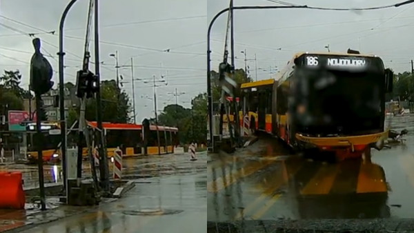Wypadek autobusu w Warszawie. Jest nagranie z uderzenia w tramwaj